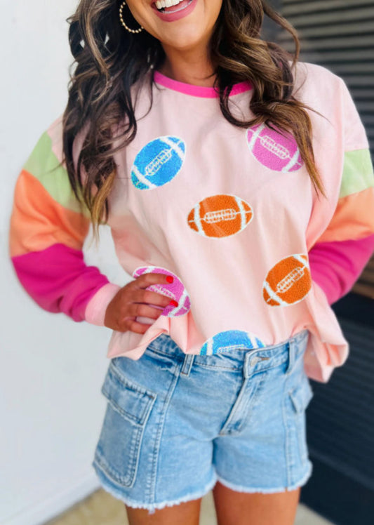 Long sleeve pink football embroidered