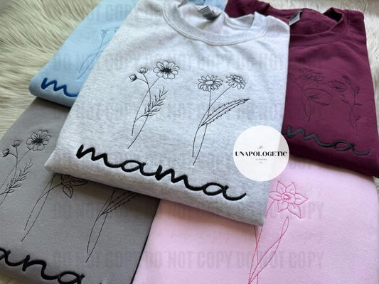 Custom Birth Month Flower Embroidered Tee & Sweatshirt