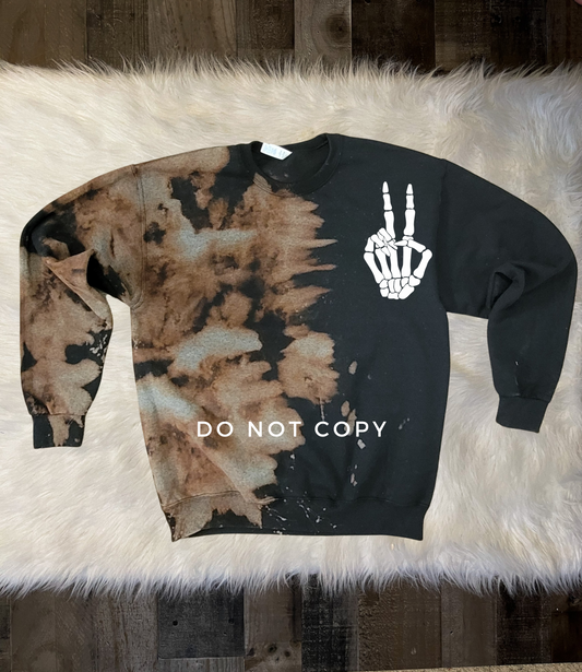 Skeleton Hand Acid Wash/Bleached Sweatshirt-Dropship