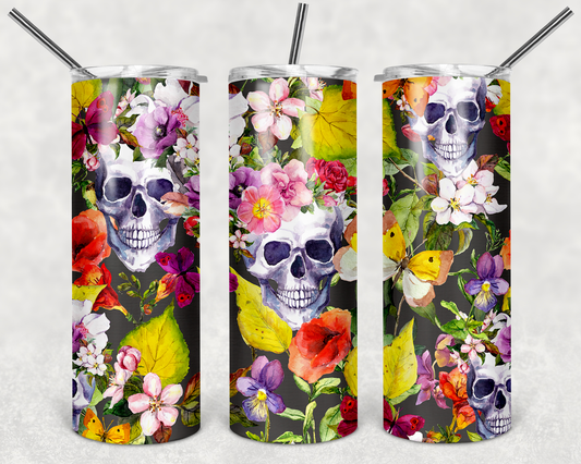 Skulls Floral Butterflies Tumbler