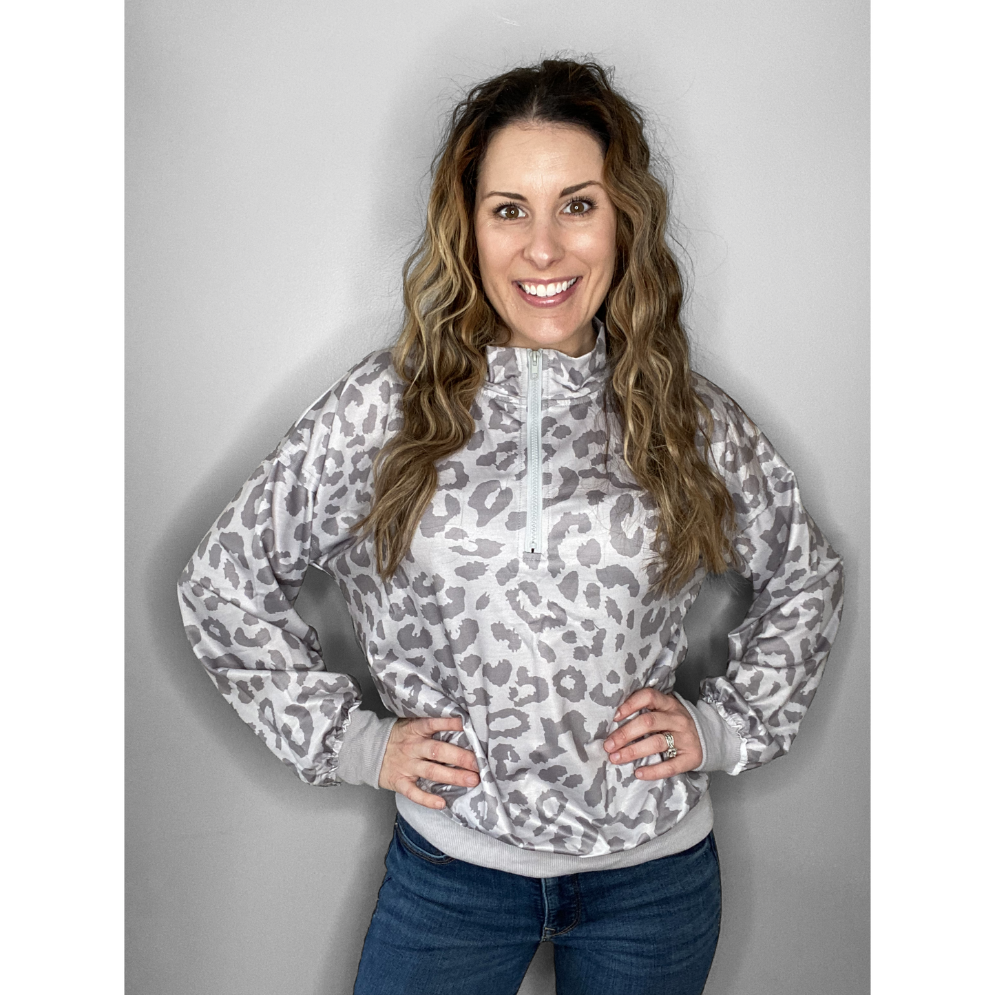 Gray Leopard 1/4 Zip