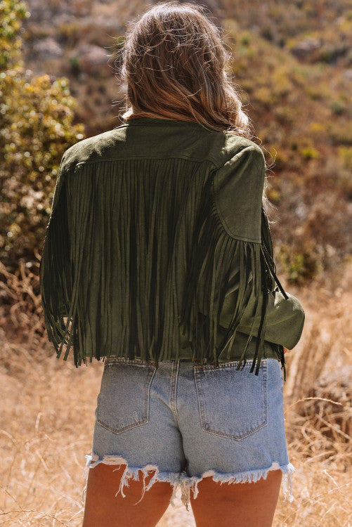 Green fringe cropped preorder jacket